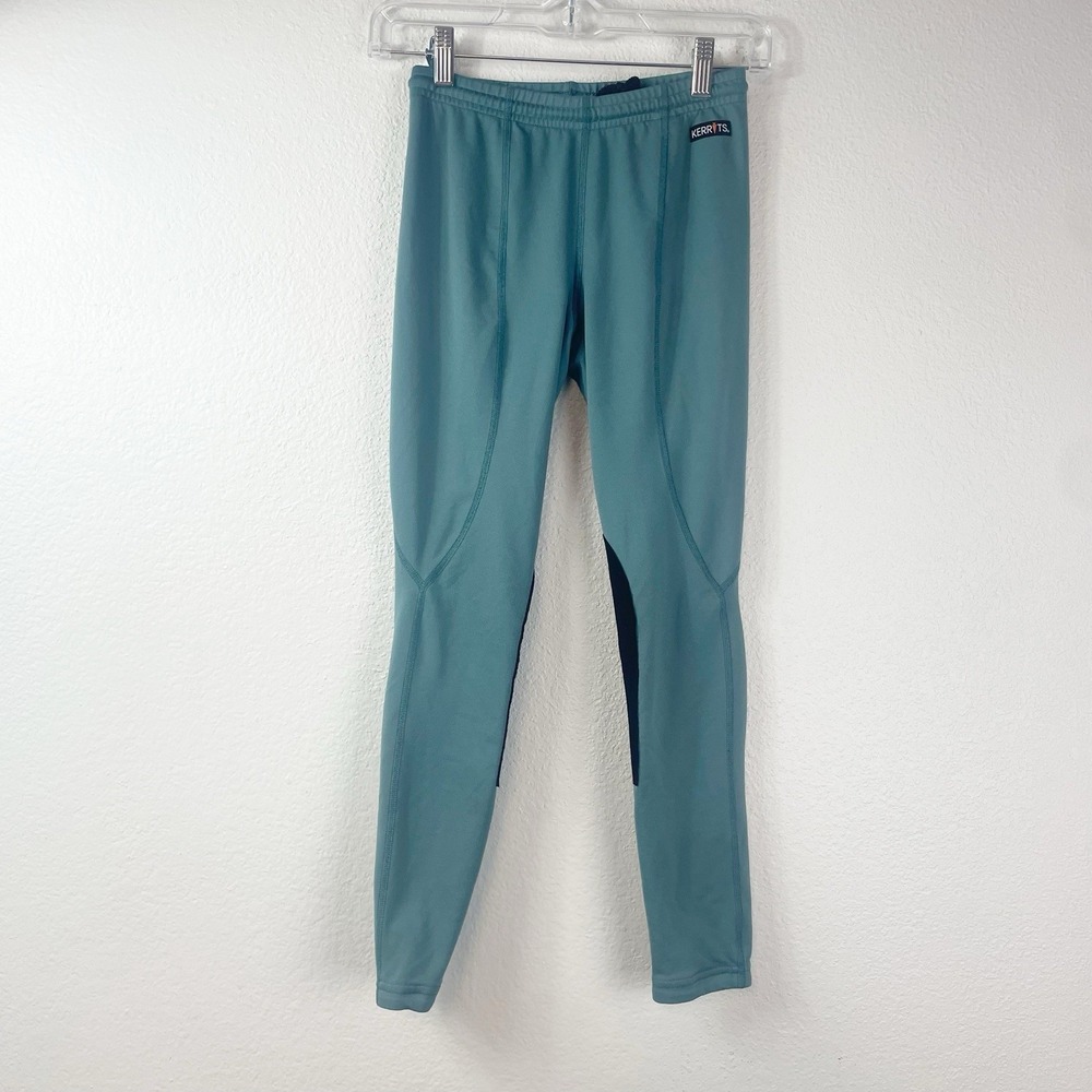 Kerrits Knee Patch Performance Tights Childrens Large Teal Drawstring Ultrasuede